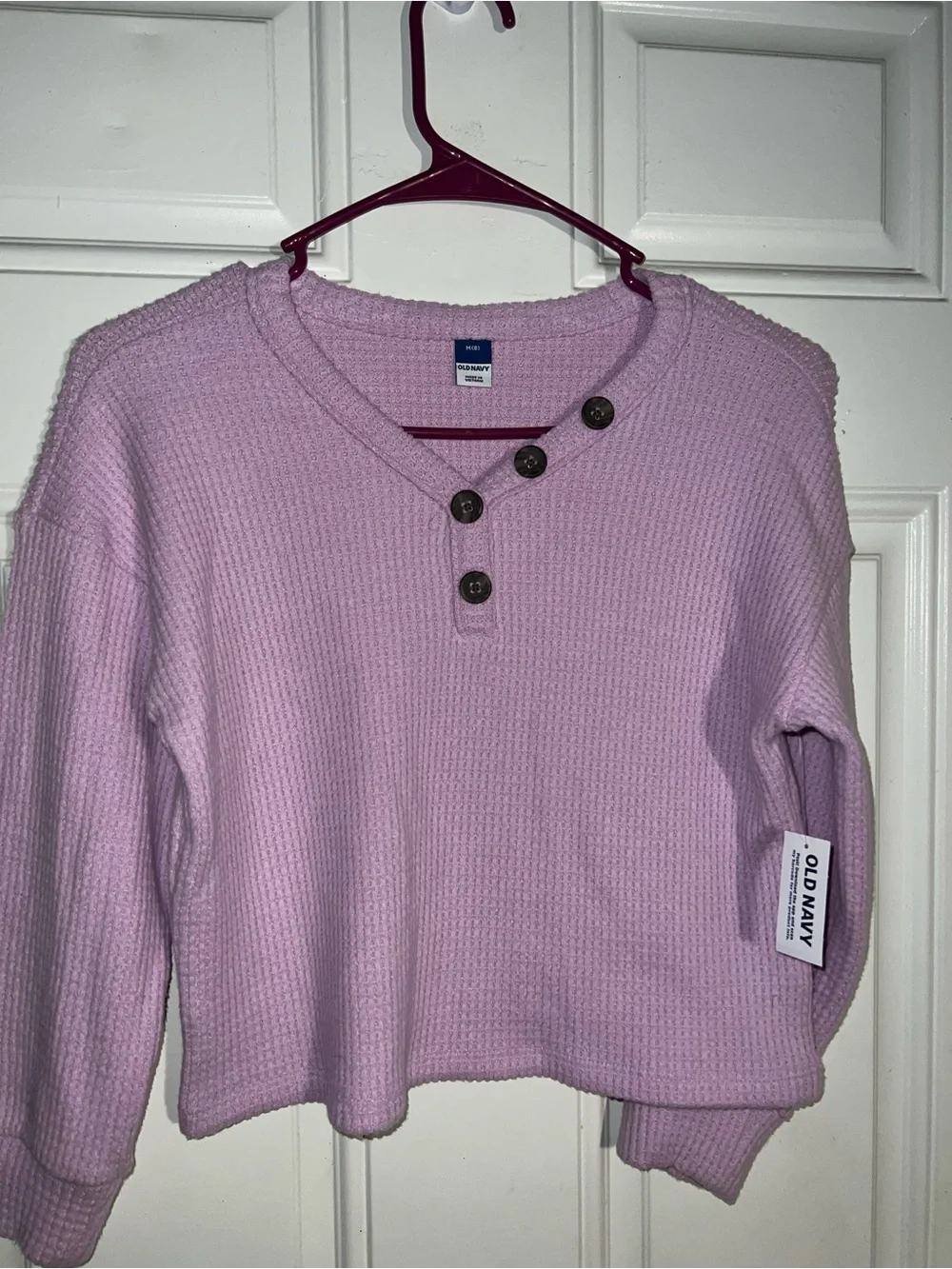 Old Navy Lavender Waffle-Knit Henley Pullover Sweater